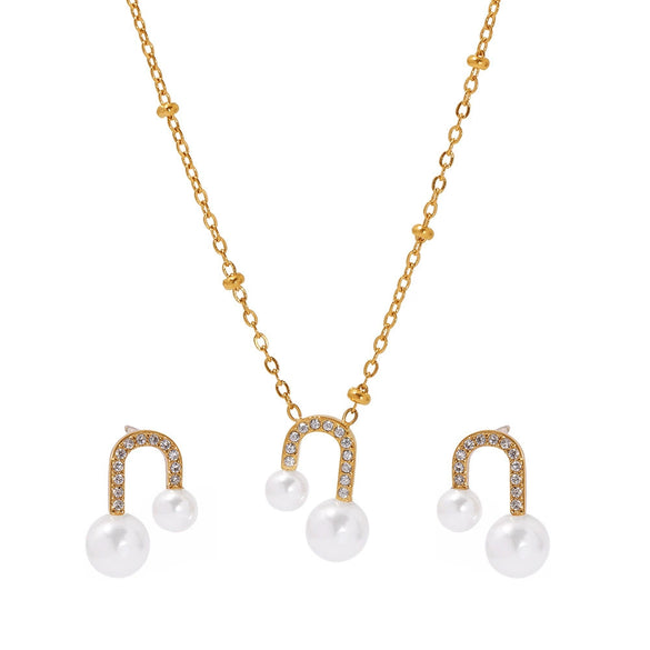 316L Stainless Steel Ushaped Bead Zircon Jewelry Set Electroplated For Women Necklace Earrings