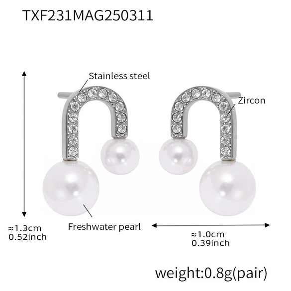 316L Stainless Steel Ushaped Bead Zircon Jewelry Set Electroplated For Women Necklace Earrings
