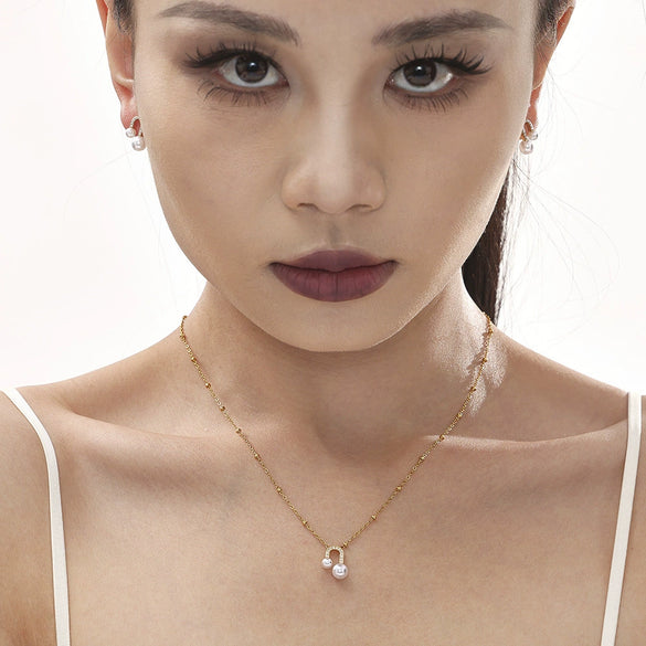 316L Stainless Steel Ushaped Bead Zircon Jewelry Set Electroplated For Women Necklace Earrings