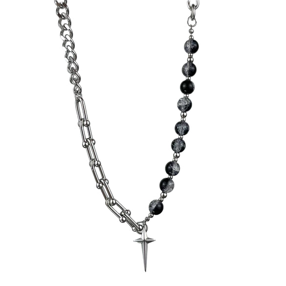Titanium Steel Ushaped Hiphop Mang Star Cross Ice Crack Bead Stitching Polishing Necklace Unisex Trendy Niche Design Collarbone Chain Accessories