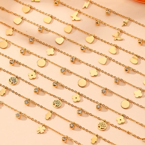 Titanium Steel Water Drop Bear Clip Heart Diamond Women's Light Luxury Stainless Steel Electroplated Pendant Bracelet