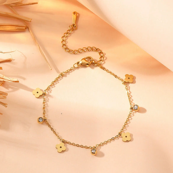 Titanium Steel Water Drop Bear Clip Heart Diamond Women's Light Luxury Stainless Steel Electroplated Pendant Bracelet