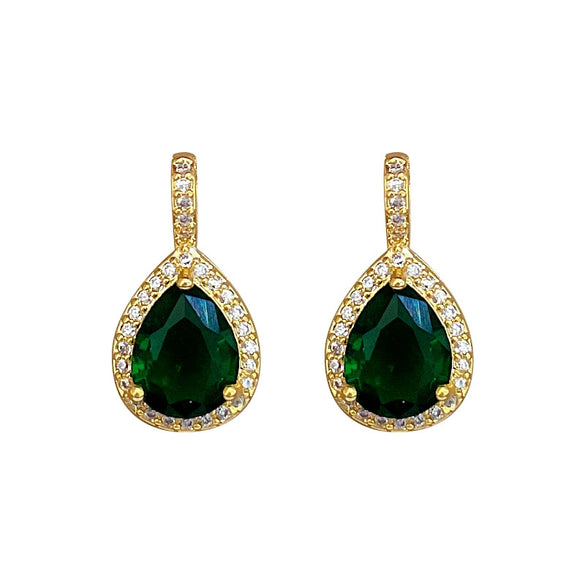 Titanium Steel Water Drop Green Zircon Microinlay Geometric Electroplated Women's Necklace Earrings Set