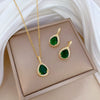 Titanium Steel Water Drop Green Zircon Microinlay Geometric Electroplated Women's Necklace Earrings Set