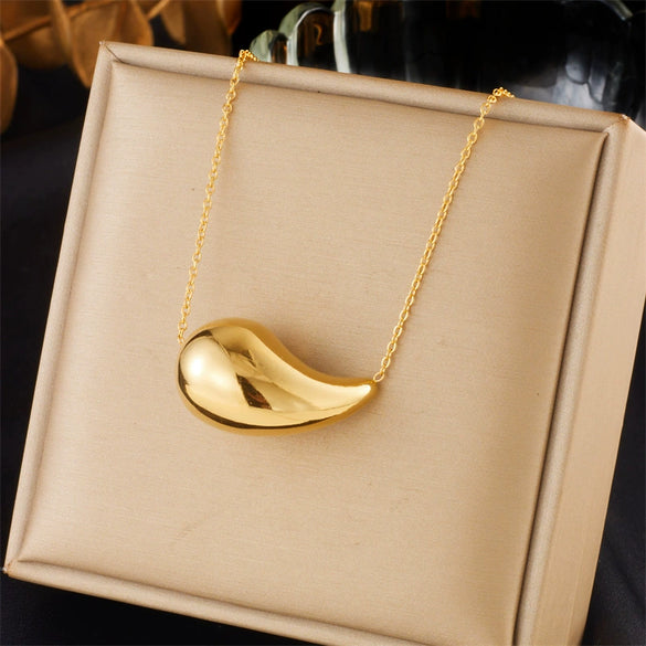 Titanium Steel Water Drop Hollow Goldplated Pendant Necklace With Electroplating Design For Women