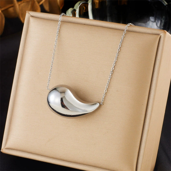 Titanium Steel Water Drop Hollow Goldplated Pendant Necklace With Electroplating Design For Women