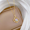 Titanium Steel Water Drop Mermaid Style Microinlaid Real Gold Necklace With Geometric Pattern For Women