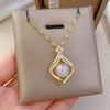 Titanium Steel Water Drop Mermaid Style Microinlaid Real Gold Necklace With Geometric Pattern For Women