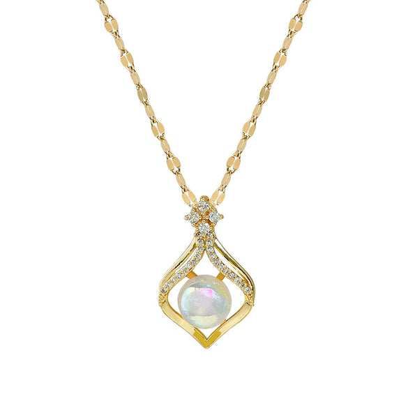 Titanium Steel Water Drop Mermaid Style Microinlaid Real Gold Necklace With Geometric Pattern For Women