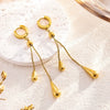 Titanium Steel Water Drop Shape Necklace And Tassel Earrings With Snake Bone Chain For Women Electroplated