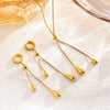 Titanium Steel Water Drop Shape Necklace And Tassel Earrings With Snake Bone Chain For Women Electroplated