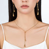 Titanium Steel Water Drop Shape Necklace And Tassel Earrings With Snake Bone Chain For Women Electroplated