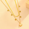 Titanium Steel Water Drop Shell Double Layer Necklace With Love Bell Pattern Jewelry