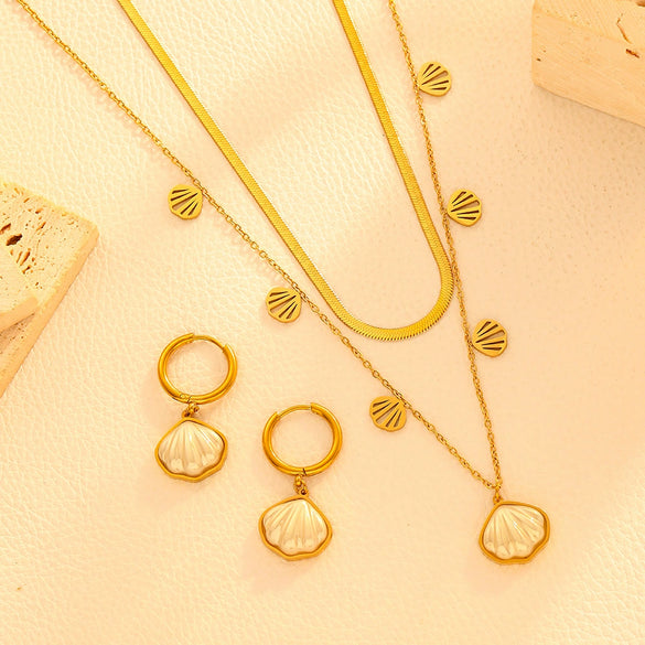 Titanium Steel Water Drop Shell Double Layer Necklace With Love Bell Pattern Jewelry