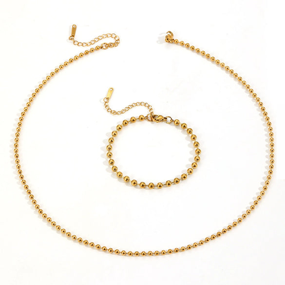 Titanium Steel Wave Bead Jewelry Set With Flower Pattern For Women Include Necklace Bracelet Anklet