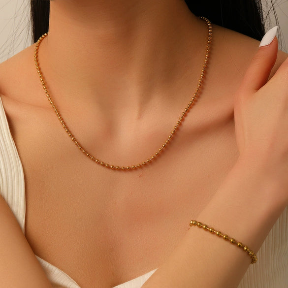 Titanium Steel Wave Bead Jewelry Set With Flower Pattern For Women Include Necklace Bracelet Anklet