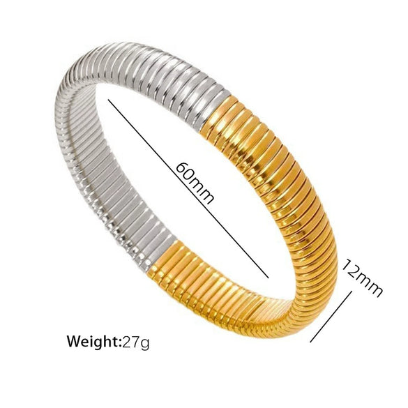 316L Stainless Steel Wide Face Elastic Snake Bone Hip Hop Style Bracelet With Electroplating
