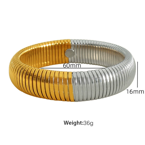 316L Stainless Steel Wide Face Elastic Snake Bone Hip Hop Style Bracelet With Electroplating