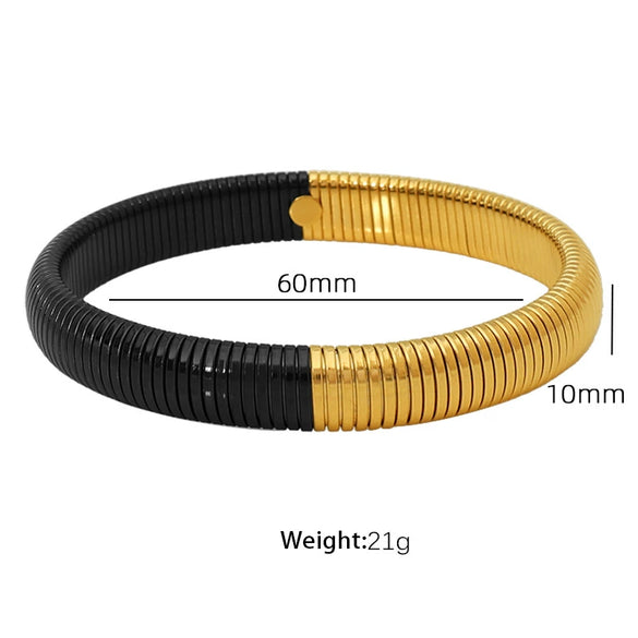 316L Stainless Steel Wide Face Elastic Snake Bone Hip Hop Style Bracelet With Electroplating