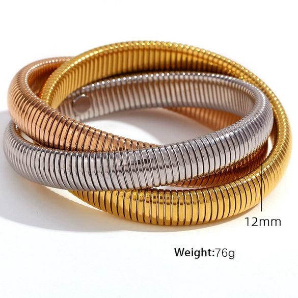 316L Stainless Steel Wide Surface Elastic Snake Bone Bracelet With Exotic Style And Electroplating Treatment