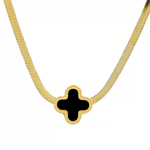Titanium Steel Wind Necklace With Geometric Design And Lucky Grass Styling