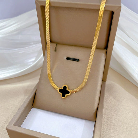 Stainless Steel Wind Necklace With Geometric Design And Lucky Grass Styling