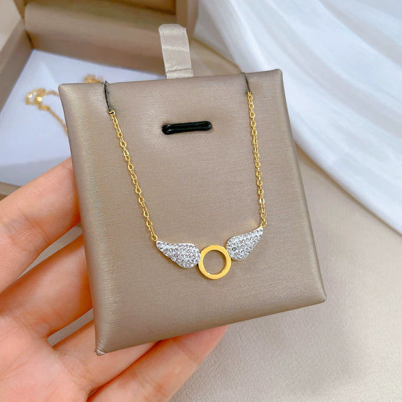 Titanium Steel Wing Cold Necklace With Geometric Pattern Electroplating For Female Cartoon Style