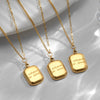 Titanium Steel Women's Ab Chain Necklace Set With Small Square Pendant And Geometric Style Gold Plated