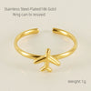 316L Stainless Steel Women's Airplane Ring With Geometric And Four Leaf Clover Pattern Electroplated Design