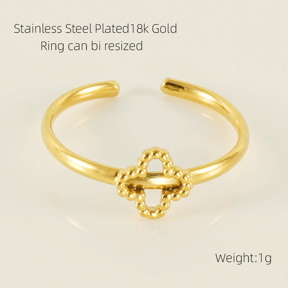 316L Stainless Steel Women's Airplane Ring With Geometric And Four Leaf Clover Pattern Electroplated Design