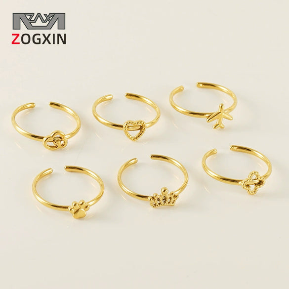 316L Stainless Steel Women's Airplane Ring With Geometric And Four Leaf Clover Pattern Electroplated Design