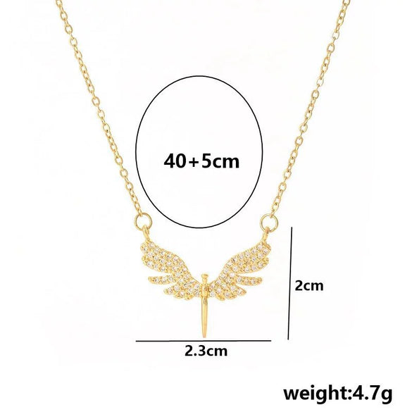 Titanium Steel Women's Angel Wings Pendant Necklace With Mixed Gem Inlay And Geometric Styling And Electroplating Treatment