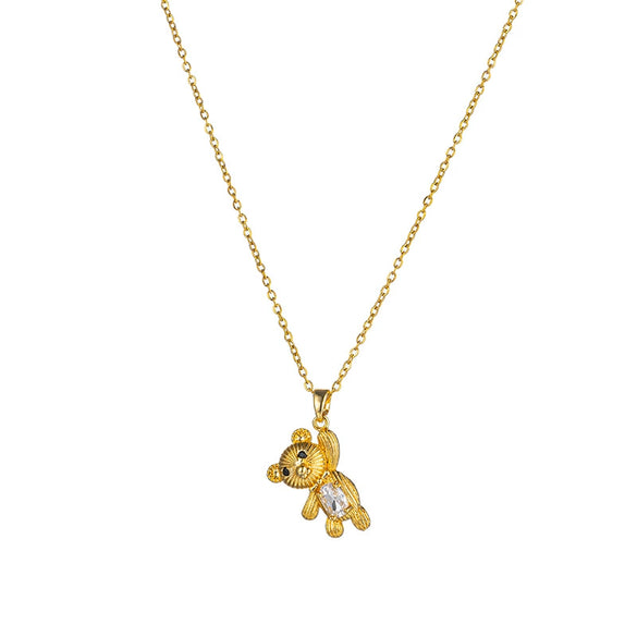 Titanium Steel Women's Animal Zodiac Diamondencrusted Pendant Necklace With Cross Chain