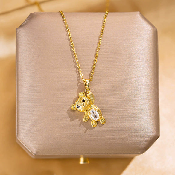 Titanium Steel Women's Animal Zodiac Diamondencrusted Pendant Necklace With Cross Chain