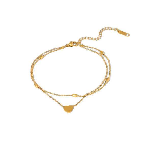 Titanium Steel Women's Anklet With 18K Gold Heart Pendant And Oval Bead Chain Geometric Pattern Simple Style