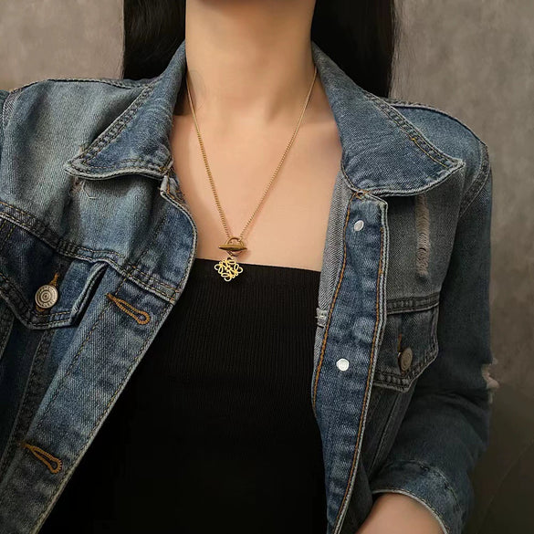Titanium Steel Women's Bamboo Chain Necklace Geometric Gold Inlaid Retro Light Luxury Niche