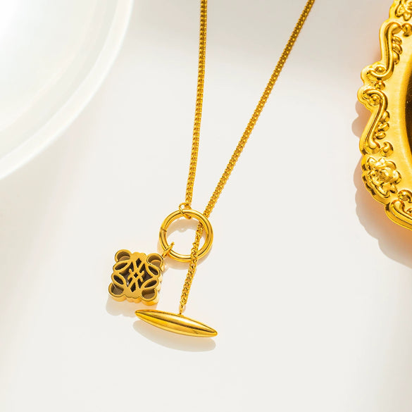 Titanium Steel Women's Bamboo Chain Necklace Geometric Gold Inlaid Retro Light Luxury Niche