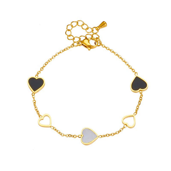 Titanium Steel Women's Black And White Hollow Love Pattern Electroplated Bracelet