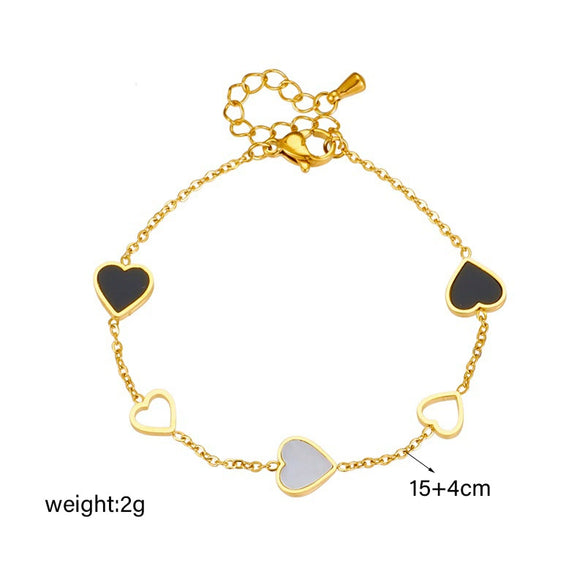 Titanium Steel Women's Black And White Hollow Love Pattern Electroplated Bracelet