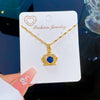 Titanium Steel Women's Blue Crown Full Zirconium Set Real Gold Necklace With Geometric Pattern And Diamond Design