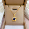 Titanium Steel Women's Blue Crown Full Zirconium Set Real Gold Necklace With Geometric Pattern And Diamond Design