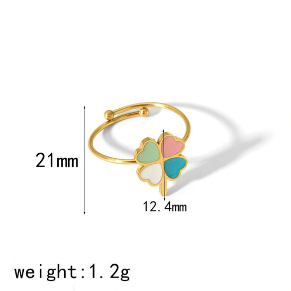 Titanium Steel Women's Bohemian Style Ring With Oil Dropping Design And Heart Flowers Animals Zodiac Patterns