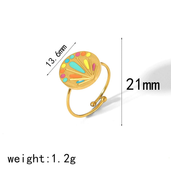 Titanium Steel Women's Bohemian Style Ring With Oil Dropping Design And Heart Flowers Animals Zodiac Patterns