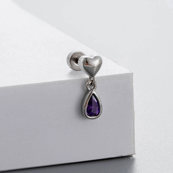 Titanium Steel Women's Bow Purple Zircon Earrings Ear Nails