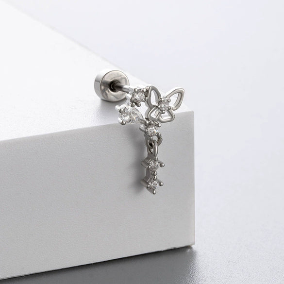 Titanium Steel Women's Bowknot Zirconia Earrings