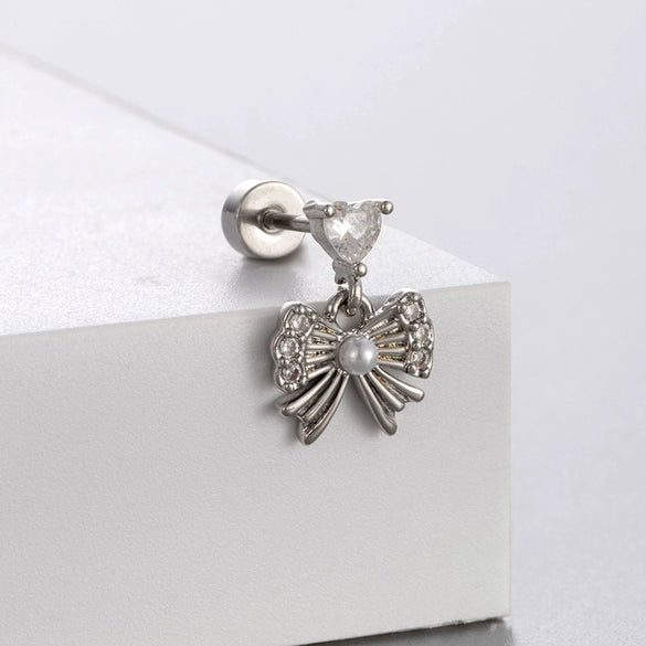 Titanium Steel Women's Bowknot Zirconia Earrings