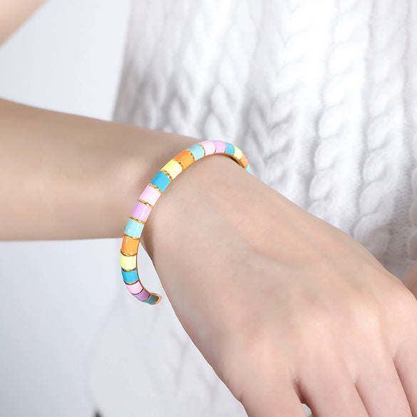 316L Stainless Steel Women's Bracelet Jewelry With Geometric Style Oil Dropping Macaron Color Electroplated Design