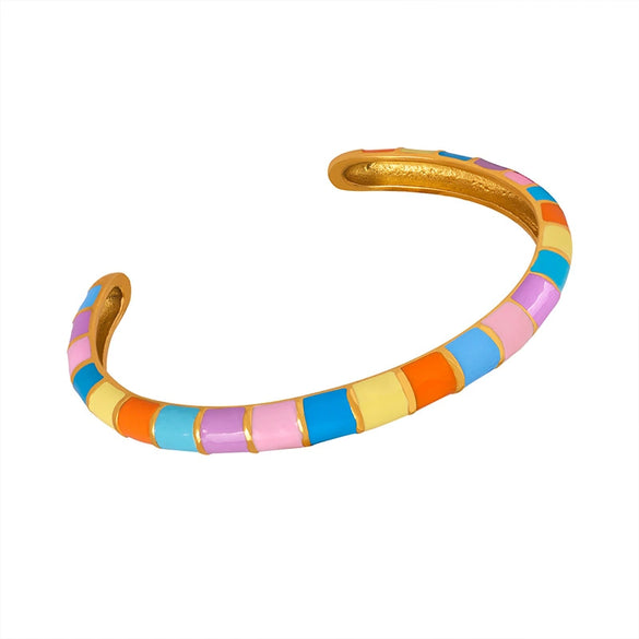 316L Stainless Steel Women's Bracelet Jewelry With Geometric Style Oil Dropping Macaron Color Electroplated Design