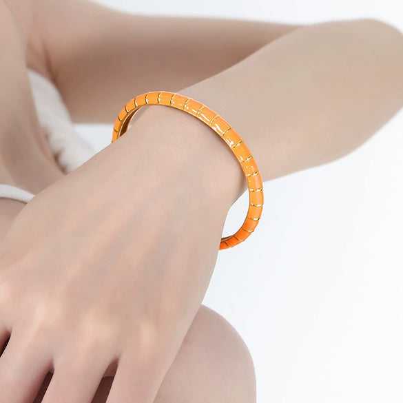 316L Stainless Steel Women's Bracelet Jewelry With Geometric Style Oil Dropping Macaron Color Electroplated Design