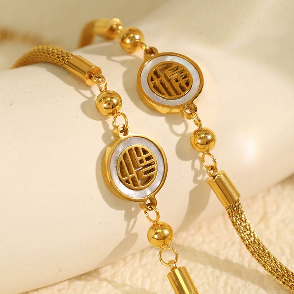 316L Stainless Steel Women's Bracelet With Gold Wire Weaving And Geometric Style